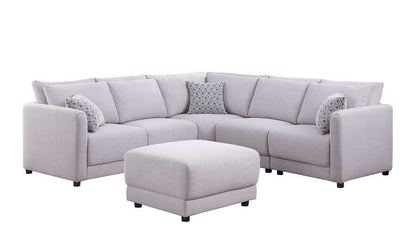 Lilola Home - Penelope Light Gray Linen Fabric Reversible L-Shape Sectional Sofa with Ottoman and Pillows - 89126-11A veiw 3