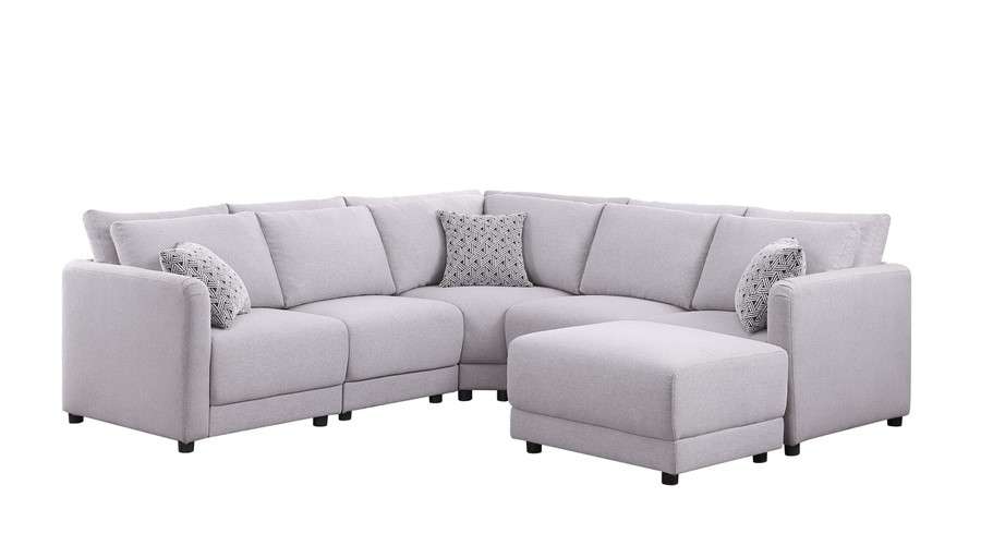 Lilola Home - Penelope Light Gray Linen Fabric Reversible L-Shape Sectional Sofa with Ottoman and Pillows - 89126-11B veiw 1
