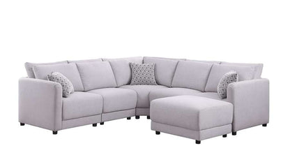 Lilola Home - Penelope Light Gray Linen Fabric Reversible L-Shape Sectional Sofa with Ottoman and Pillows - 89126-11B veiw 2