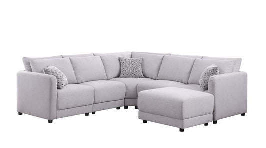 Lilola Home - Penelope Light Gray Linen Fabric Reversible L-Shape Sectional Sofa with Ottoman and Pillows - 89126-11B veiw 2