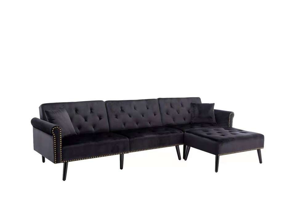 Lilola Home - Piper Black Velvet Sofa Bed with Ottoman and 2 Accent Pillows - 87842BK veiw 1
