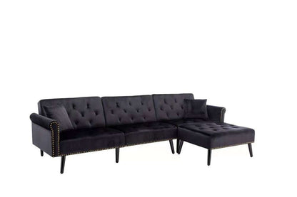 Lilola Home - Piper Black Velvet Sofa Bed with Ottoman and 2 Accent Pillows - 87842BK veiw 1