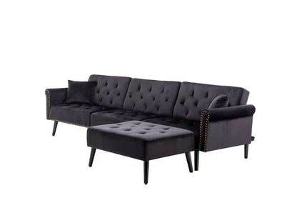 Lilola Home - Piper Black Velvet Sofa Bed with Ottoman and 2 Accent Pillows - 87842BK veiw 2