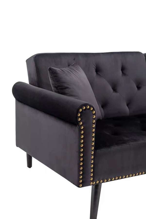 Lilola Home - Piper Black Velvet Sofa Bed with Ottoman and 2 Accent Pillows - 87842BK veiw 3