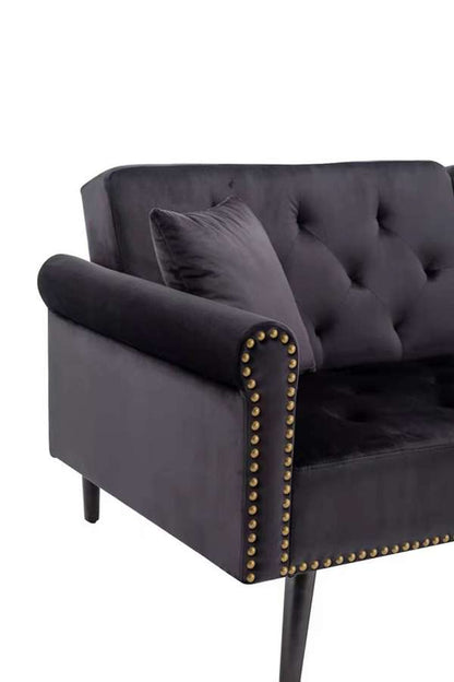 Lilola Home - Piper Black Velvet Sofa Bed with Ottoman and 2 Accent Pillows - 87842BK veiw 3