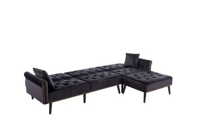 Lilola Home - Piper Black Velvet Sofa Bed with Ottoman and 2 Accent Pillows - 87842BK veiw 5