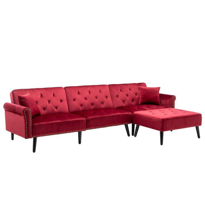 Lilola Home - Piper Jujube Red Velvet Sofa Bed with Ottoman and 2 Accent Pillows - 87842RD veiw 1