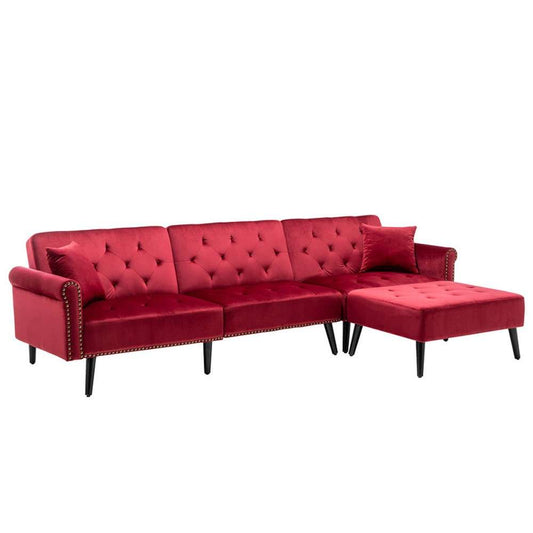 Lilola Home - Piper Jujube Red Velvet Sofa Bed with Ottoman and 2 Accent Pillows - 87842RD veiw 1