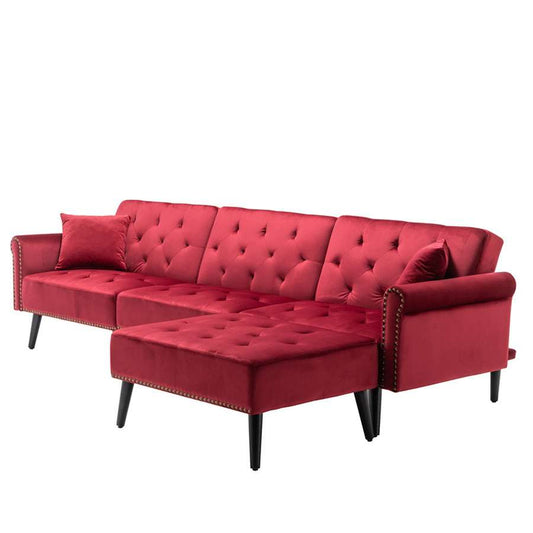 Lilola Home - Piper Jujube Red Velvet Sofa Bed with Ottoman and 2 Accent Pillows - 87842RD veiw 2