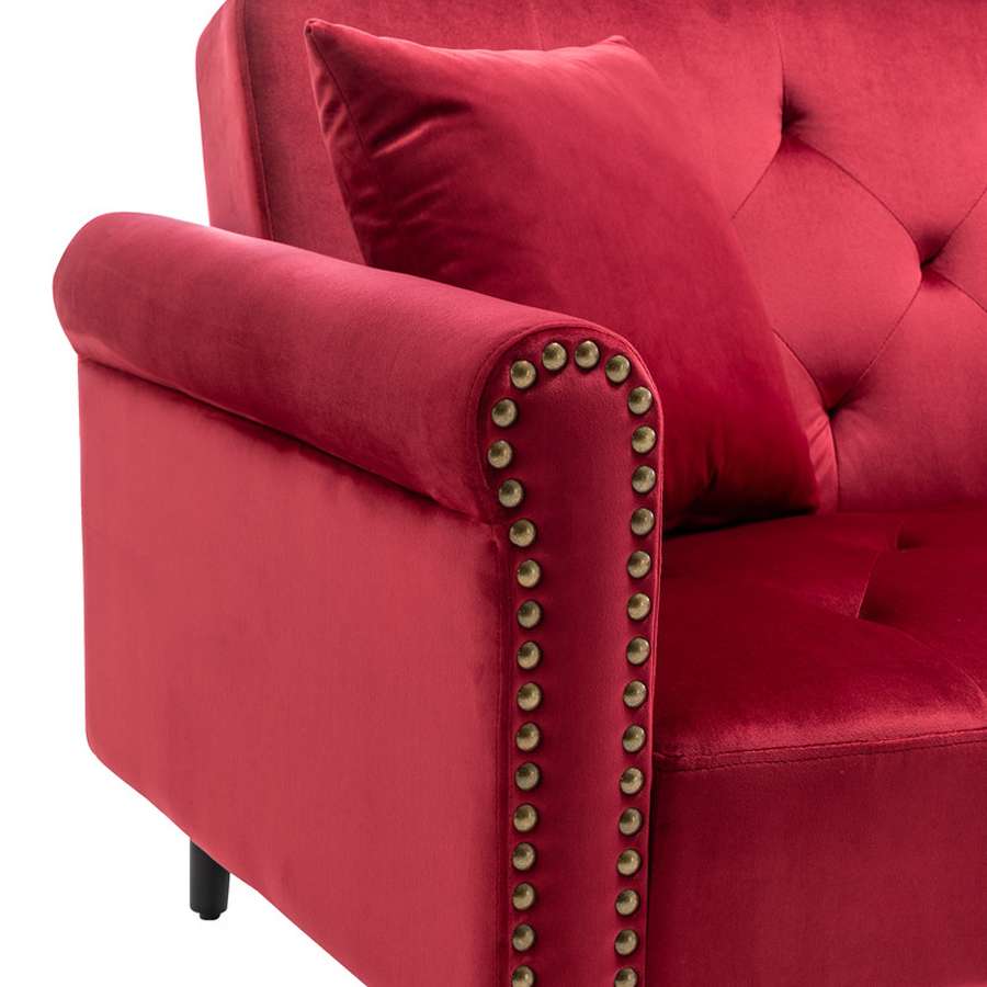Lilola Home - Piper Jujube Red Velvet Sofa Bed with Ottoman and 2 Accent Pillows - 87842RD veiw 3