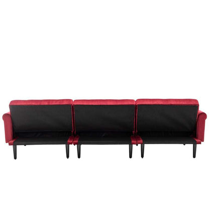 Lilola Home - Piper Jujube Red Velvet Sofa Bed with Ottoman and 2 Accent Pillows - 87842RD veiw 4