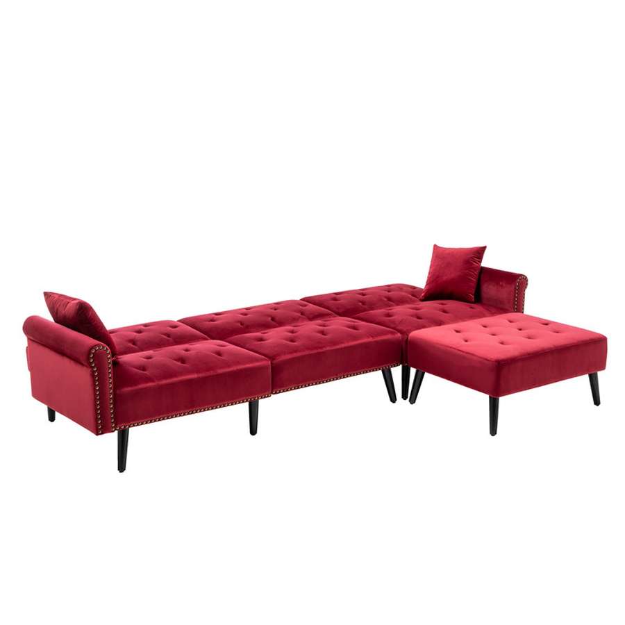Lilola Home - Piper Jujube Red Velvet Sofa Bed with Ottoman and 2 Accent Pillows - 87842RD veiw 5
