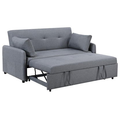 Lilola Home - Radella 69inW Gray Linen Convertible Sleeper Loveseat with USB Ports, Power Sockets, Pockets, Pillows, Tufting - 81630 veiw 1