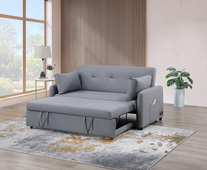 Lilola Home - Radella 69inW Gray Linen Convertible Sleeper Loveseat with USB Ports, Power Sockets, Pockets, Pillows, Tufting - 81630 veiw 2