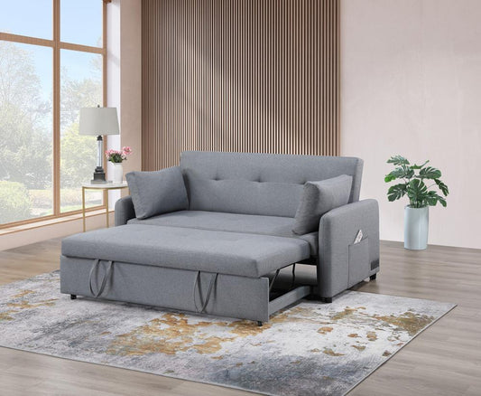 Lilola Home - Radella 69inW Gray Linen Convertible Sleeper Loveseat with USB Ports, Power Sockets, Pockets, Pillows, Tufting - 81630 veiw 2