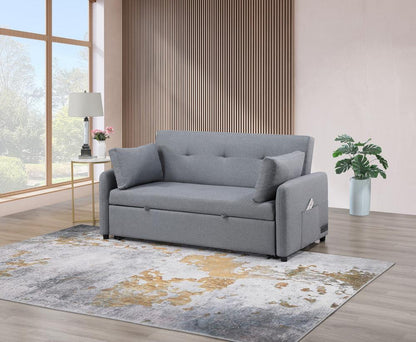 Lilola Home - Radella 69inW Gray Linen Convertible Sleeper Loveseat with USB Ports, Power Sockets, Pockets, Pillows, Tufting - 81630 veiw 3