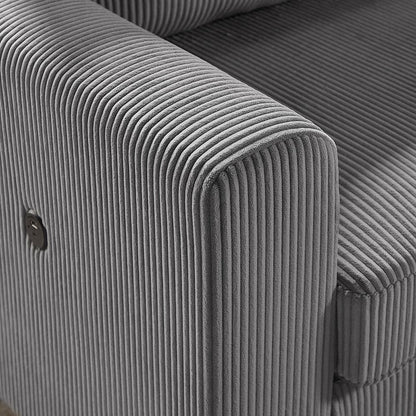 Lilola Home - Rowan 107"W Dark Gray Corduroy Fabric Sectional Sofa with Right Facing Chaise, USB & USB-C Charging Port, Storage Ottoman, and Pillows - 83220