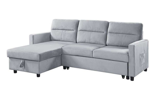 Lilola Home - Ruby Light Gray Velvet Reversible Sleeper Sectional Sofa with Storage Chaise and Side Pocket - 889331LG veiw 1