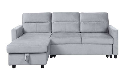 Lilola Home - Ruby Light Gray Velvet Reversible Sleeper Sectional Sofa with Storage Chaise and Side Pocket - 889331LG veiw 2