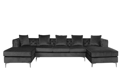 Lilola Home - Ryan Dark Gray Velvet Double Chaise Sectional Sofa with Nail-Head Trim - 87841 veiw 5