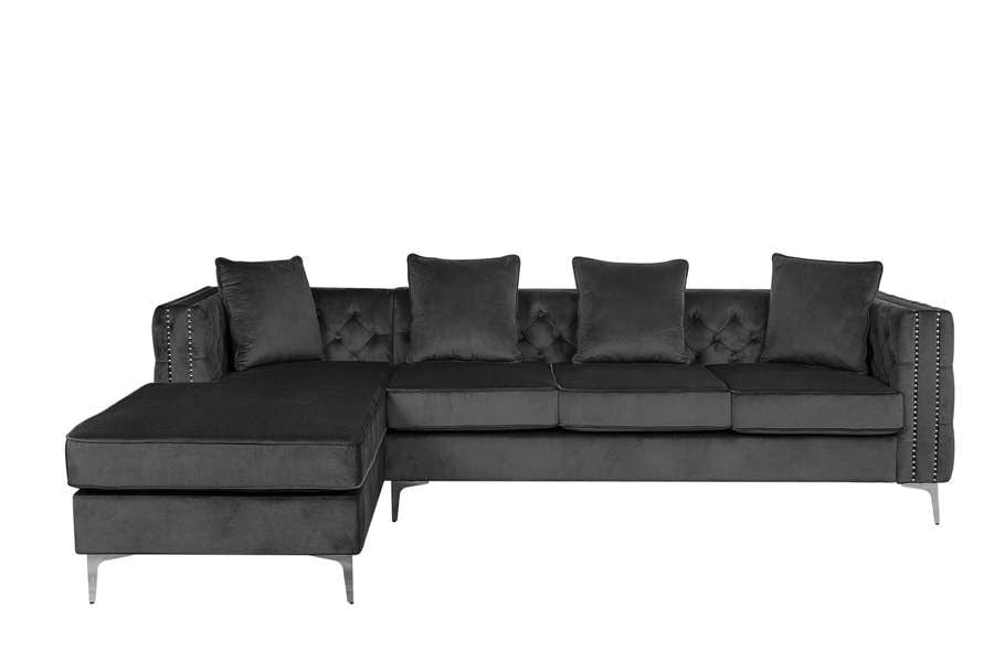 Lilola Home - Ryan Dark Gray Velvet Reversible Sectional Sofa Chaise with Nail-Head Trim - 87840 veiw 4