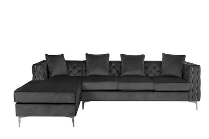 Lilola Home - Ryan Dark Gray Velvet Reversible Sectional Sofa Chaise with Nail-Head Trim - 87840 veiw 4