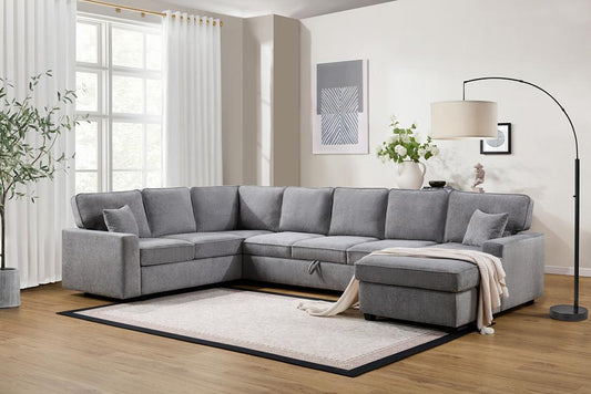 Lilola Home - Samara 137inW Gray Chenille Sectional Sofa with Right-Facing Chaise, Underseat Storage, Throw Pillows in Gray - 81620 veiw 1