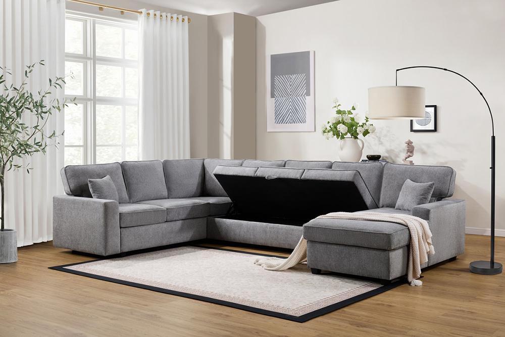 Lilola Home - Samara 137inW Gray Chenille Sectional Sofa with Right-Facing Chaise, Underseat Storage, Throw Pillows in Gray - 81620 veiw 3