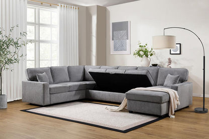 Lilola Home - Samara 137inW Gray Chenille Sectional Sofa with Right-Facing Chaise, Underseat Storage, Throw Pillows in Gray - 81620 veiw 3