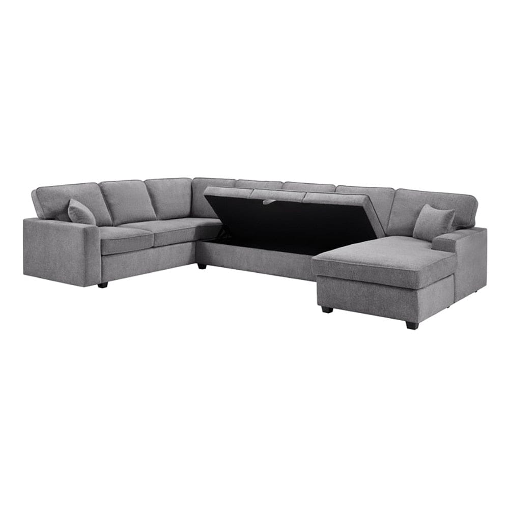 Lilola Home - Samara 137inW Gray Chenille Sectional Sofa with Right-Facing Chaise, Underseat Storage, Throw Pillows in Gray - 81620 veiw 5