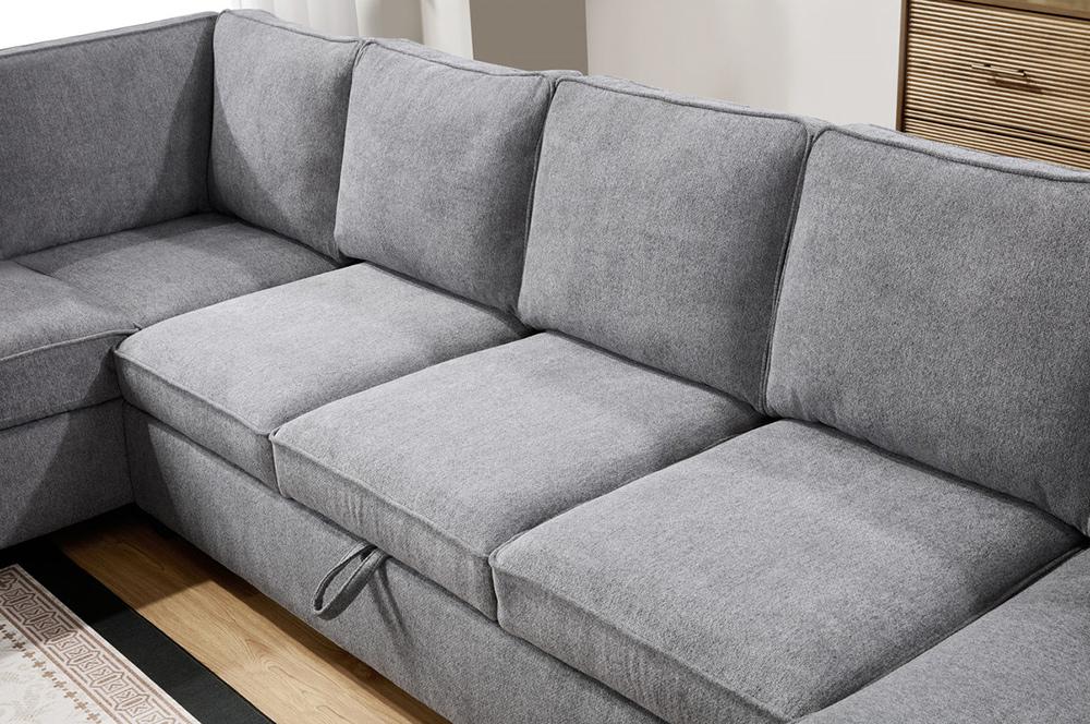 Lilola Home - Samara 137inW Gray Chenille Sectional Sofa with Right-Facing Chaise, Underseat Storage, Throw Pillows in Gray - 81620 veiw 6