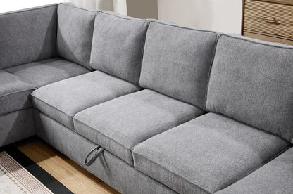 Lilola Home - Samara 137inW Gray Chenille Sectional Sofa with Right-Facing Chaise, Underseat Storage, Throw Pillows in Gray - 81620 veiw 6