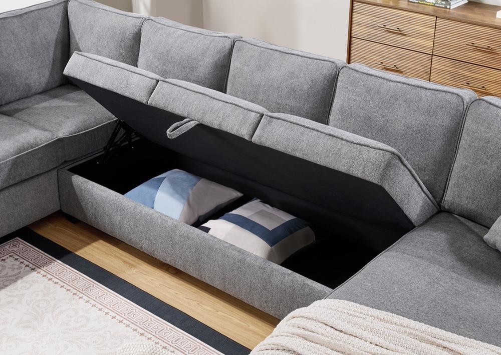 Lilola Home - Samara 137inW Gray Chenille Sectional Sofa with Right-Facing Chaise, Underseat Storage, Throw Pillows in Gray - 81620 veiw 7