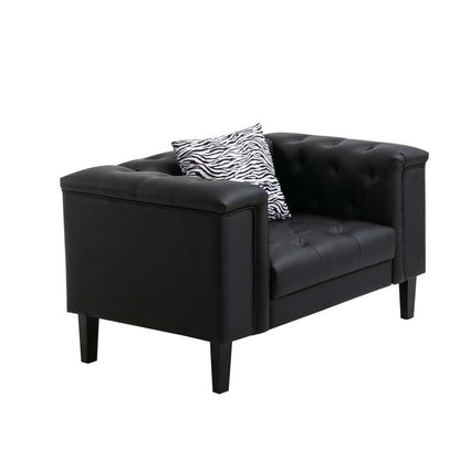Lilola Home - Sarah Black Vegan Leather Tufted Chair With 1 Accent Pillow - 89224-C veiw 2