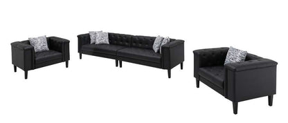 Lilola Home - Sarah Black Vegan Leather Tufted Sofa 2 Chairs Living Room Set With 6 Accent Pillows - 89224-SCC veiw 3