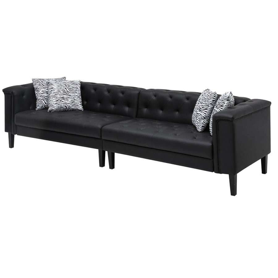 Lilola Home - Sarah Black Vegan Leather Tufted Sofa With 4 Accent Pillows - 89224-S veiw 1