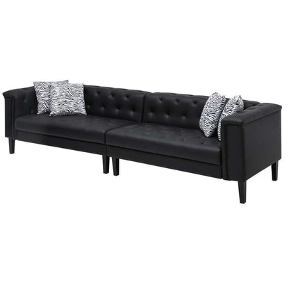 Lilola Home - Sarah Black Vegan Leather Tufted Sofa With 4 Accent Pillows - 89224-S veiw 1