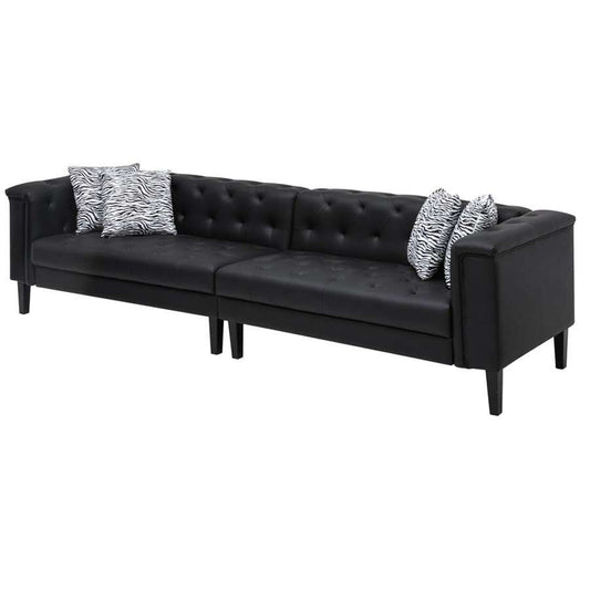 Lilola Home - Sarah Black Vegan Leather Tufted Sofa With 4 Accent Pillows - 89224-S veiw 1