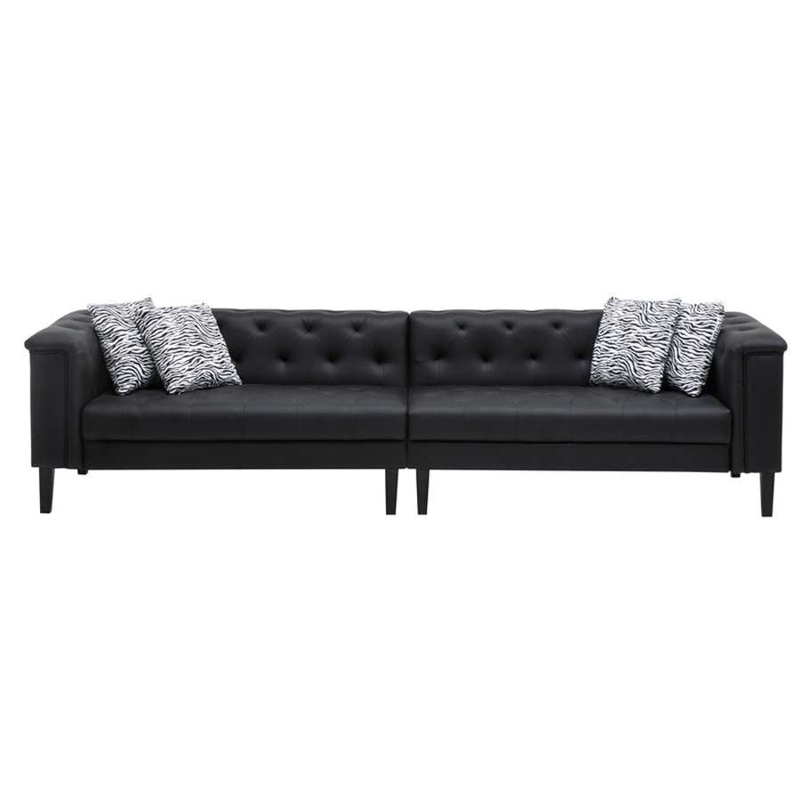 Lilola Home - Sarah Black Vegan Leather Tufted Sofa With 4 Accent Pillows - 89224-S veiw 2