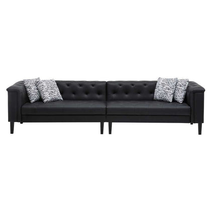 Lilola Home - Sarah Black Vegan Leather Tufted Sofa With 4 Accent Pillows - 89224-S veiw 2