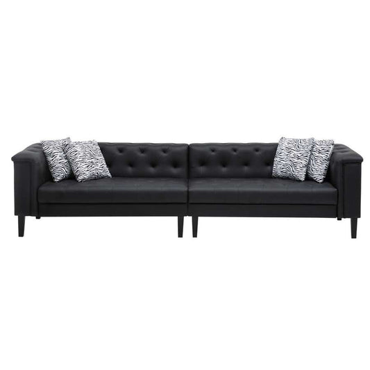 Lilola Home - Sarah Black Vegan Leather Tufted Sofa With 4 Accent Pillows - 89224-S veiw 2