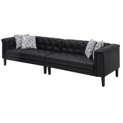 Lilola Home - Sarah Black Vegan Leather Tufted Sofa With 4 Accent Pillows - 89224-S veiw 3