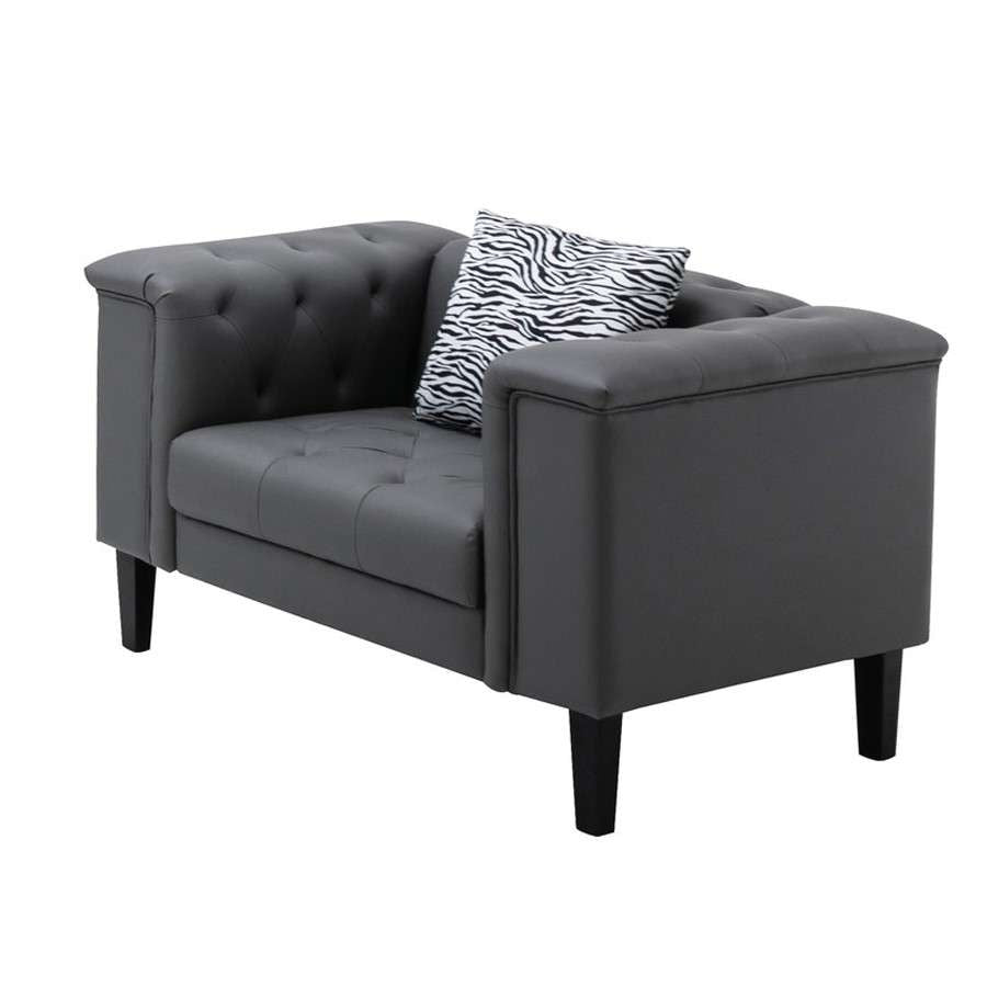 Lilola Home - Sarah Gray Vegan Leather Tufted Chair With 1 Accent Pillow - 89225-C veiw 1