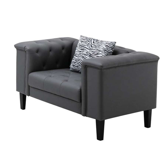 Lilola Home - Sarah Gray Vegan Leather Tufted Chair With 1 Accent Pillow - 89225-C veiw 2