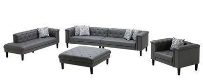 Lilola Home - Sarah Gray Vegan Leather Tufted Sofa Chaise Chair Ottoman Living Room Set With 6 Accent Pillows - 89225 veiw 1
