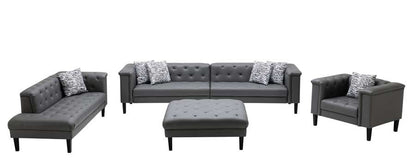 Lilola Home - Sarah Gray Vegan Leather Tufted Sofa Chaise Chair Ottoman Living Room Set With 6 Accent Pillows - 89225 veiw 2