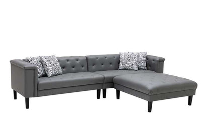 Lilola Home - Sarah Gray Vegan Leather Tufted Sofa Ottoman Living Room Set With 4 Accent Pillows - 89225-SO veiw 1