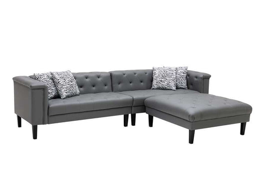 Lilola Home - Sarah Gray Vegan Leather Tufted Sofa Ottoman Living Room Set With 4 Accent Pillows - 89225-SO veiw 1