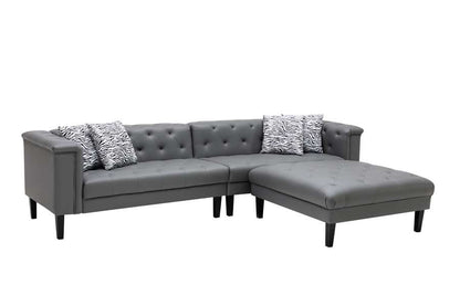 Lilola Home - Sarah Gray Vegan Leather Tufted Sofa Ottoman Living Room Set With 4 Accent Pillows - 89225-SO veiw 2