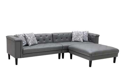 Lilola Home - Sarah Gray Vegan Leather Tufted Sofa Ottoman Living Room Set With 4 Accent Pillows - 89225-SO veiw 2